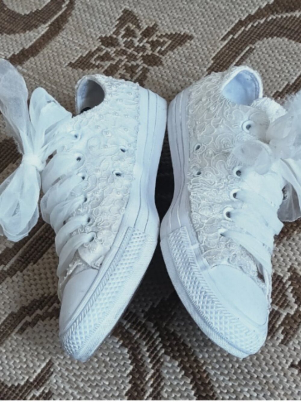 Converse Custom Wedding Lace & Pearls Bridal Sneakers Size 9 White - Picture 6 of 16